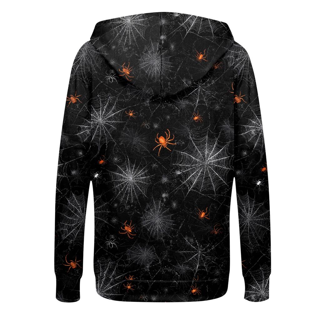 Женская модная повседневная толстовка с принтом на Хэллоуин, длинный рукав с карманом, кардиган, куртка, пальто с капюшоном на молнии