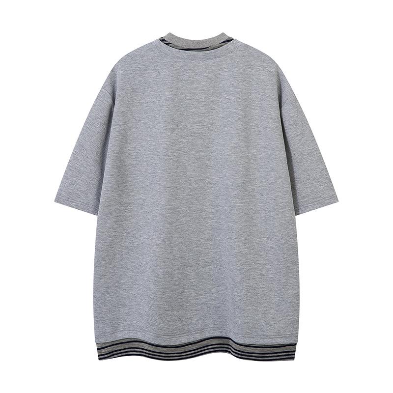 Men's Casual Short Sleeve Color Block Crew Neck T-Shirt with Embroidered Tie Design