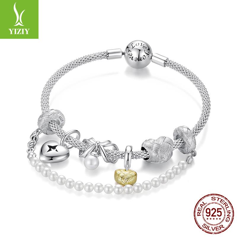 925 Sterling Silver Bead Combination Diy Beaded Bracelet Accessories Loose Beads Simple And Versatile