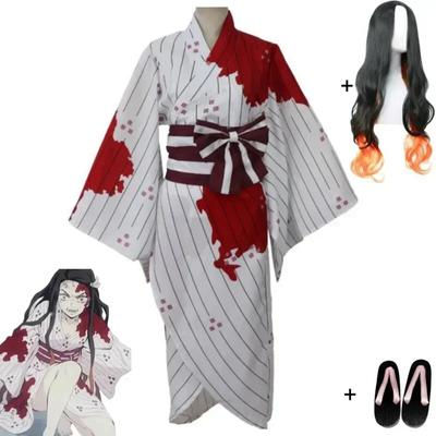 Аниме Demon Slayer Kimetsu No Yaiba Kamado Nezuko Косплей Костюм Парик Сабо Белое пятно крови Кимоно Хэллоуин Униформа Костюм