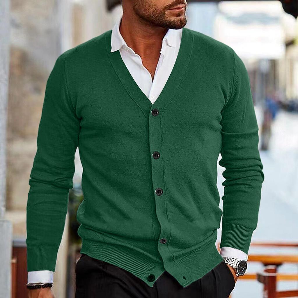 Мужская повседневная трикотажная приталенная рубашка-куртка с V-образным вырезом