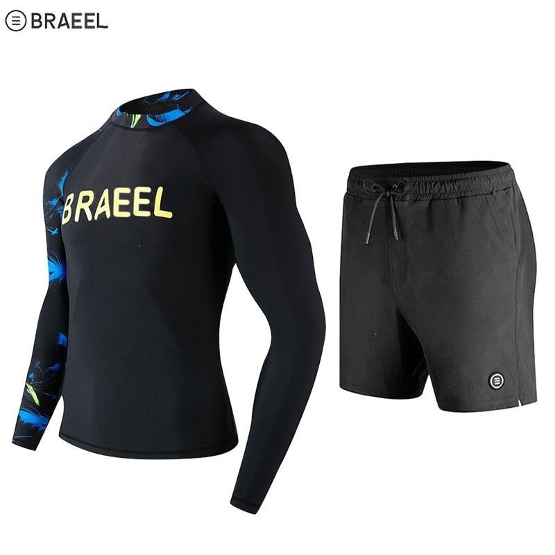 Mens UV Protection Rash Guard Set Long Sleeve Top Pants Quick Dry Surfing Diving Swimsuit Outdoor Water Sports