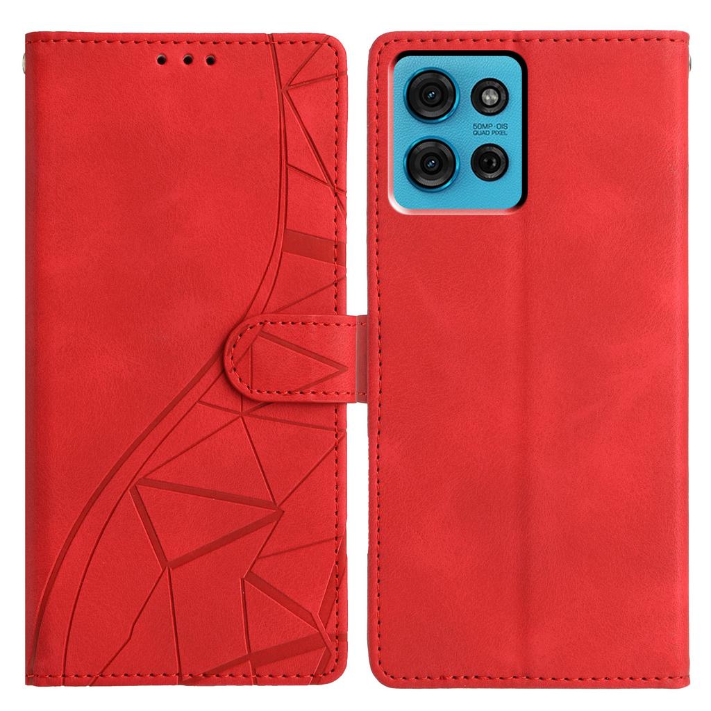 For Motorola Moto G75 5G Case Wallet Stand Imprinted Triangle Pattern Leather Phone Flip Cover