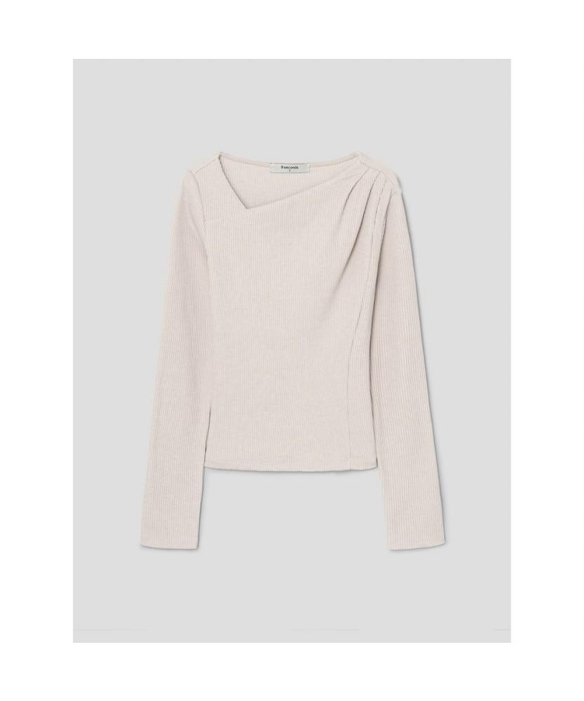 8SECONDS Ribbed Cut-Out Long Sleeve T-Shirt Beige