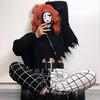 Винтажные клетчатые лоскутные брюки Harajuku женские брюки эластичные брюки с высокой талией повседневные прямые брюки в клетку в клетку с принтом