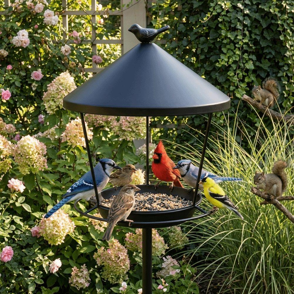 Weatherproof Standing Bird Feeder Anti-Waste Large Capacity Bird Feeder Tray Spill Guard Wild Feeding Station