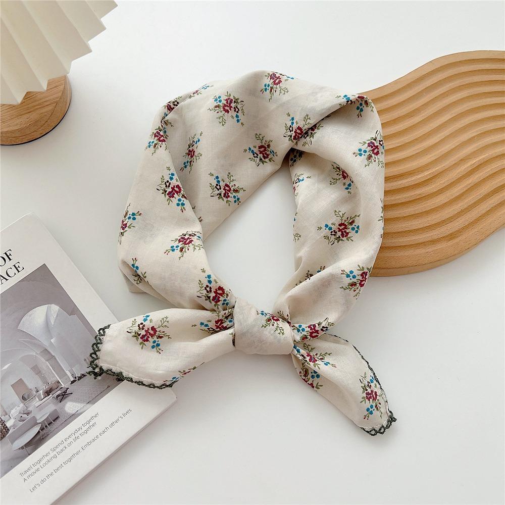 Flower Cotton Linen Print Scarves Floral Square Handkerchief Elegant Small Square Scarf  Women