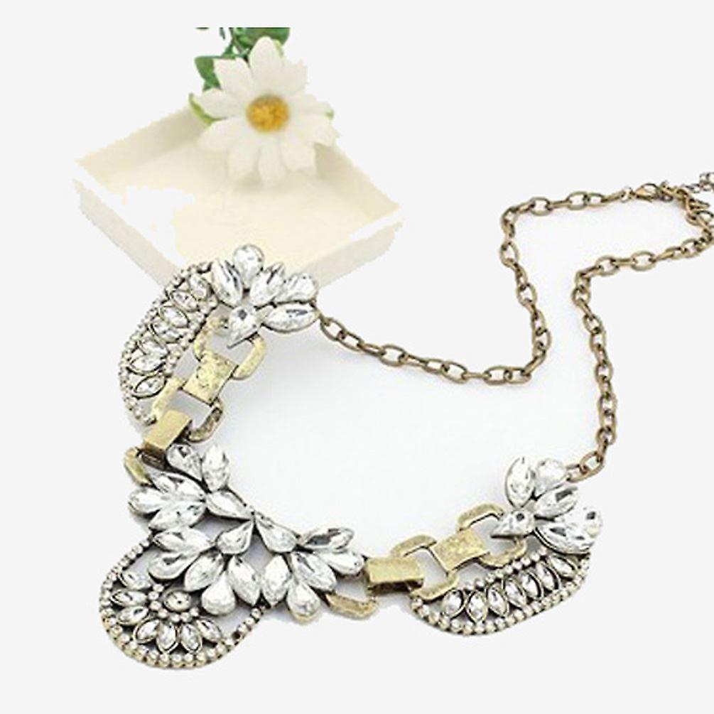 Womens Large Fashion Crystal Charm Statement Bib Necklace Silver
