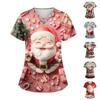 Women's Short Sleeve Stagger V Neck Christmas Print Pocket Dry-nurse Top
