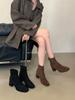 Fashion Round Toe Women Ankle Boots Flat Mid Heels 2024 New Arrivals Black Brown Flock Dress Shoes Back Zipper Fashion Sock Botas 35-40