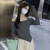 Off Shoulder Cropped Top Sexy Slim Women Thin Sweater Knitted Pullover Hottie Long Sleeve Tight Undershirt Hanging Neck Design
