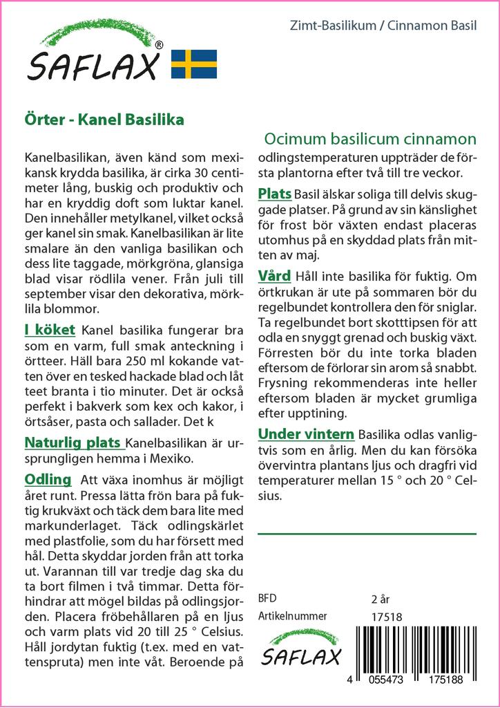 SAFLAX Подарочный набор - Коричный базилик - 200 семян - С подарочной коробкой, карточкой, этикеткой и субстратом для посадки - Ocimum basilicum