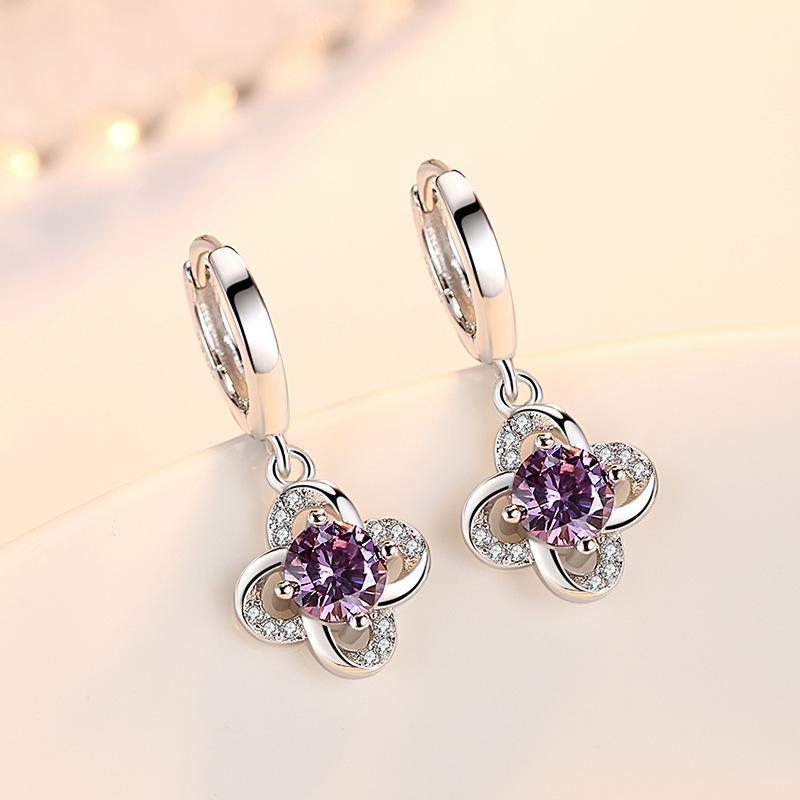 Cute Earrings Jewelry Women's Simple Earrings Earrings Silver Accessories Lucky Leaf Grass Eternal Flower Language Earrings