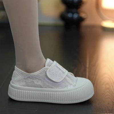 Холщовые туфли на липучке женские 2025 новая летняя универсальная сетчатая обувь на платформе для студентов дышащие удобные повседневные белые туфли