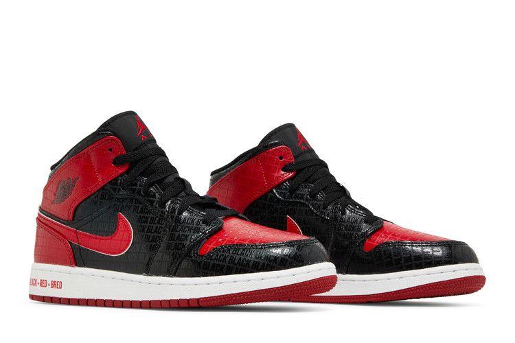 Kids' Sneakers Nike Jordan 1 Mid Bred Text (GS) Black/Gym Red-White