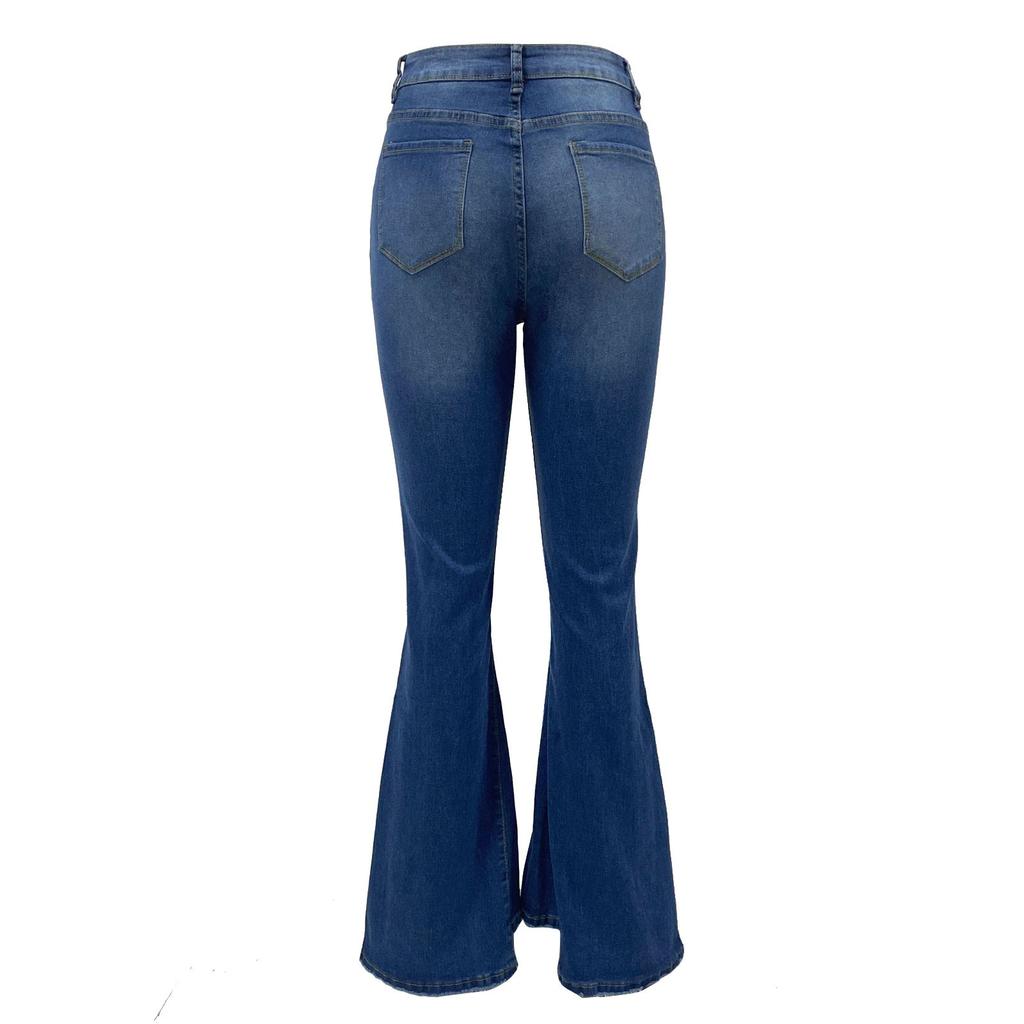 Bell Bottom Jeans For Women Ripped Mid Waisted Classic Flared Denim Slim-Fit Temperament Micro Pants Pants