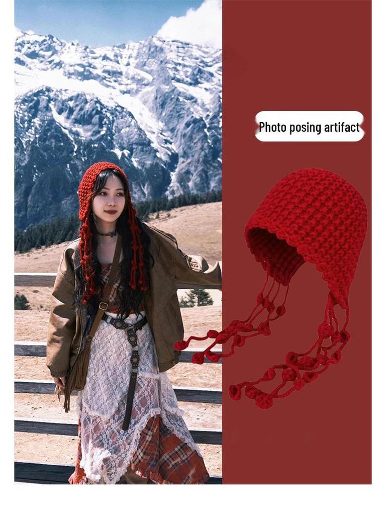 Kawanishi Women's Handmade Wool Beanie with Tassel and Ear Protection