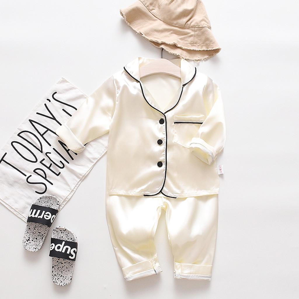 Toddler Baby Boys Long Sleeve Solid Tops+Pants Pajamas Sleepwear Outfits