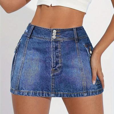 Женская однотонная юбка Stretch Slim Fit Casual Fashion Denim Skirt