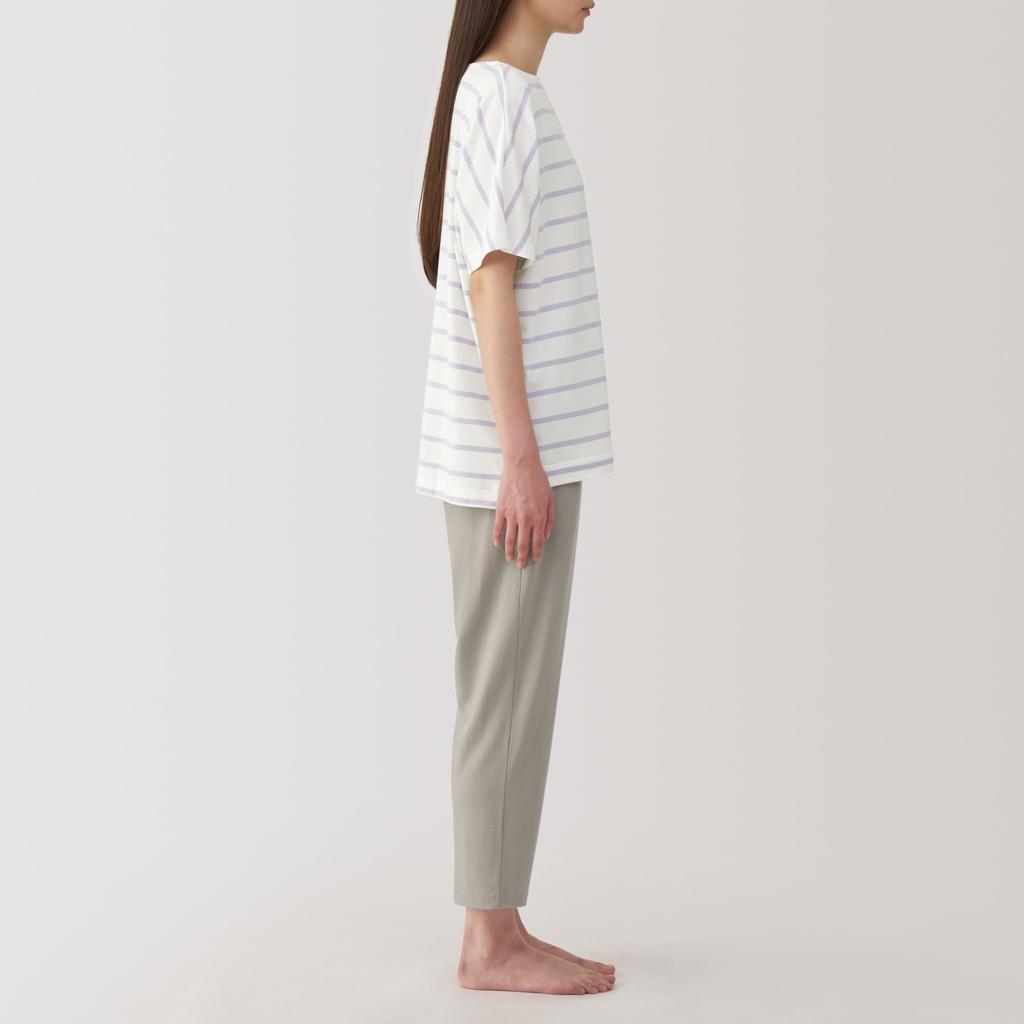 MUJI Smooth and Cool Loungewear Set in Smoky Purple Size XS Women's Short-Sleeve (FD1LBA5S) Stripes,