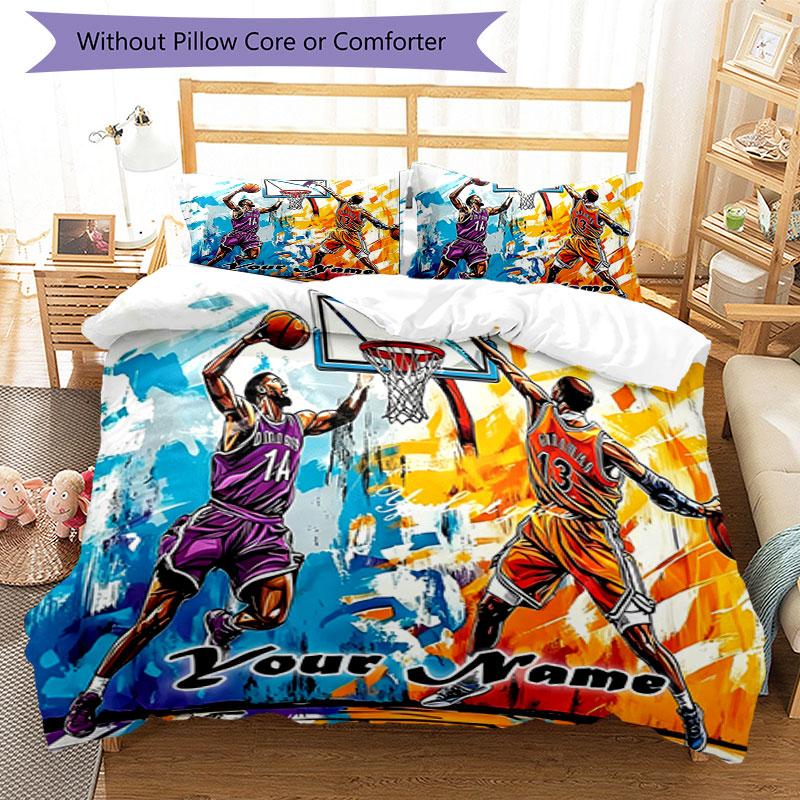 3PC Custom Name "Dynamic Basketball Duel" Bedding Set Printed Bedding Set Duvet Cover Closure Includes 1 Duvet Cover & 2 Pillowcases for All Seasons B