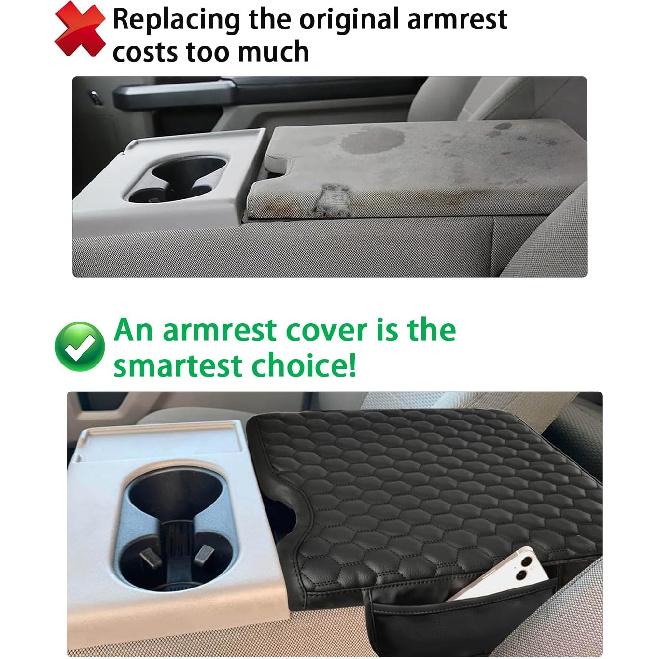 Center Console Cover Compatible With 2015-2025 Ford F150, 2017-2025 F250 F350 F450 With 40/20/40 Jump Seat, Leather Armrest Cover Middle Console