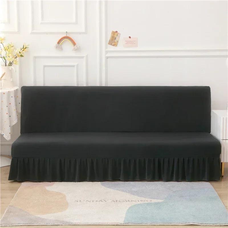 Solid Color Elastic Folding Sofa Bed Cover with Skirt Sofa Slipcover Couch Cover Furniture Protector 1pc Home Decor Couch Cover