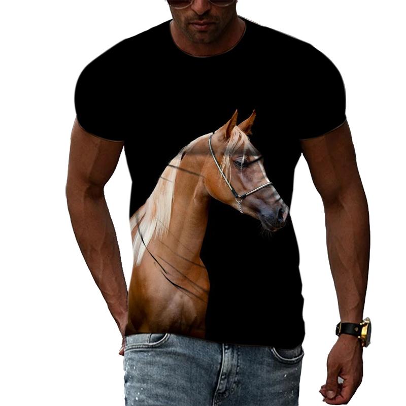 Летние футболки с оригинальным дизайном в виде животных и лошадей, мужские модные индивидуальные футболки в стиле хип-хоп с 3D принтом в стиле Харадзюку и короткими рукавами