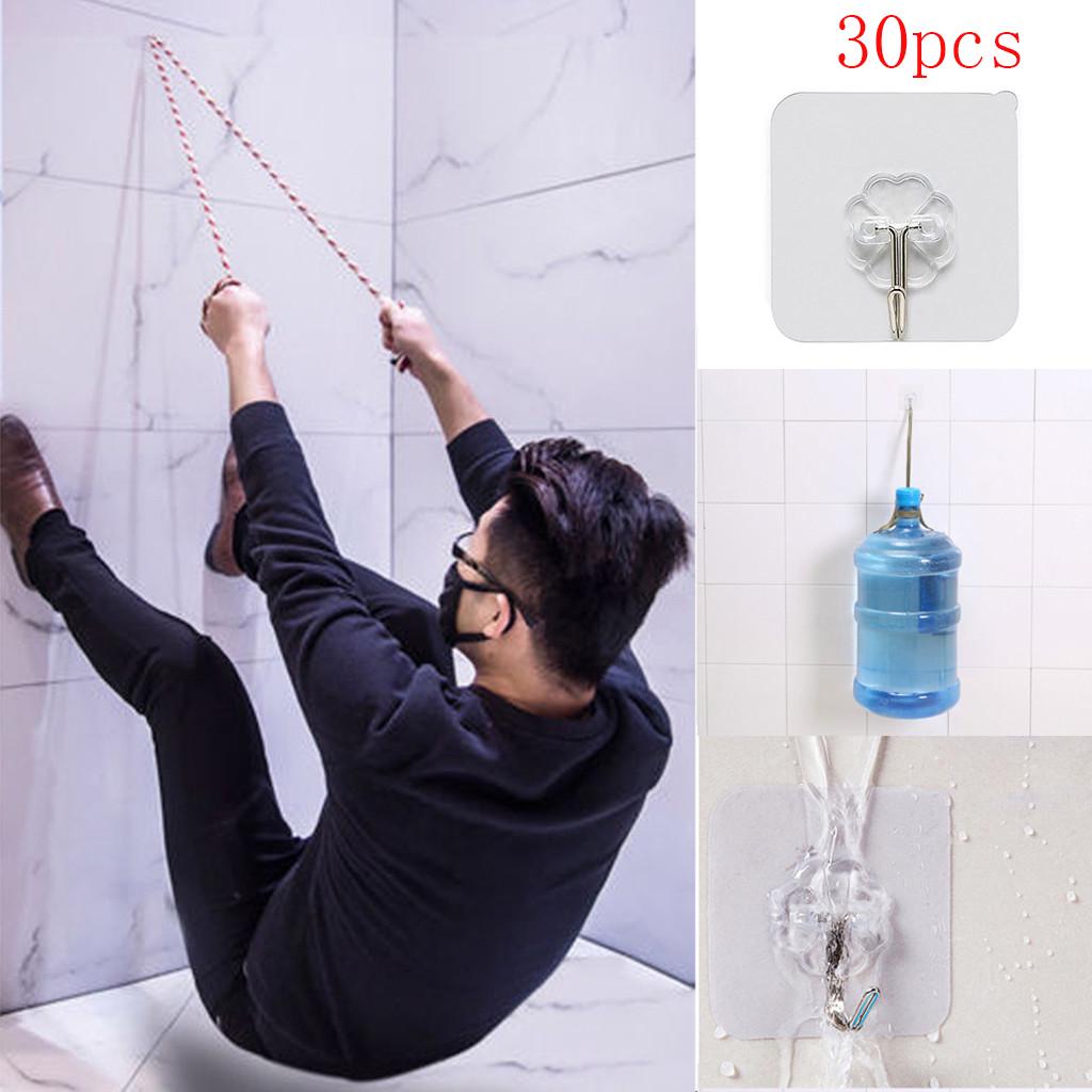 30x Strong Transparent Suction Cup Sucker Wall Hooks Hanger For Kitchen Bathroom