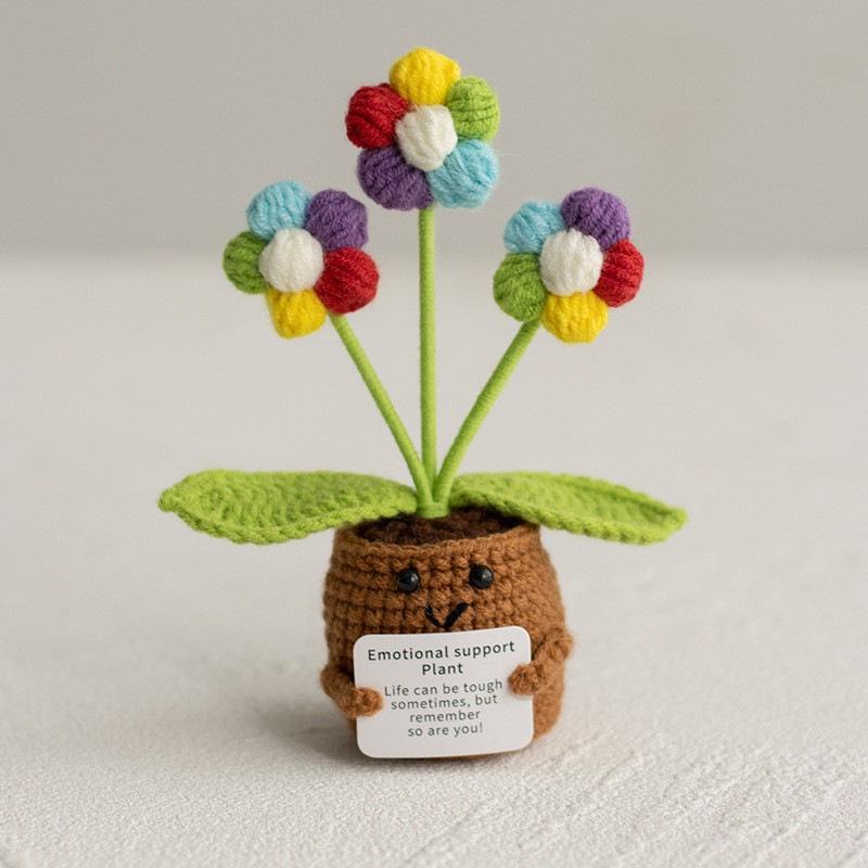 Positive Vibes Plant Doll: Knitted Potted Bouquet and Desk Ornament