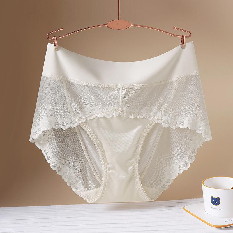 Женские трусы, кружевные, сексуальные, дышащие, бесшовные, из ледяного шелка, с высокой талией, атласное нижнее белье большого размера
