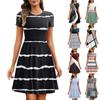 Женские летние модные платья с коротким рукавом, карманом, в полоску, с лоскутным принтом, рубчик, базовые