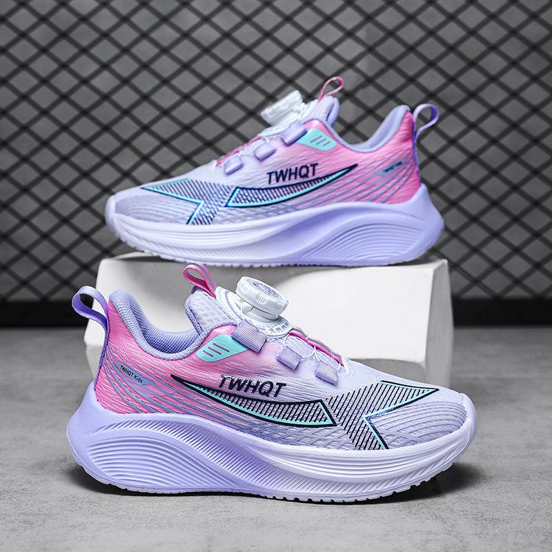 Спортивная обувь для бега для мальчиков и девочек, одноклассники и одноклассницы, весенняя дышащая сетка, вращающаяся пряжка, модная, легкая и не обувь