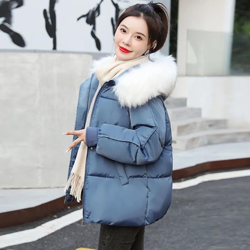 Solid Color Cotton Jackets Korean Style All-match Thick Down Coats Winter Large Size Loose Short Hooded Down-filled Coats