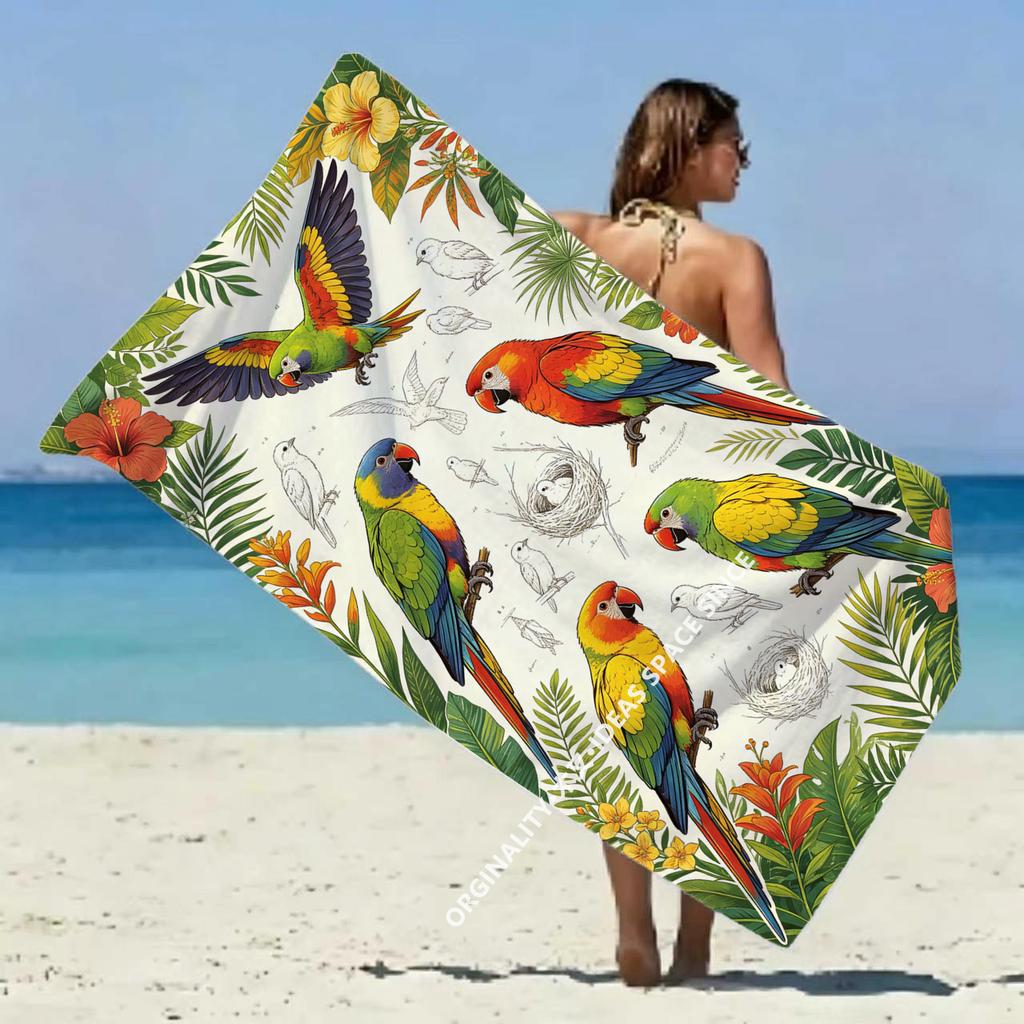 Tropical Parrot Print Beach Towel Patterned Sunscreen And Windproof Suitable For Swimming Pool Camping Travel