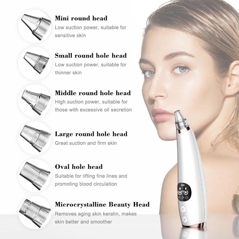 Косметологический прибор 6 насадок вакуумный очиститель пор для лица. Инструмент для очистки пор и черных точек. Инструмент для очищения и отшелушивания лица