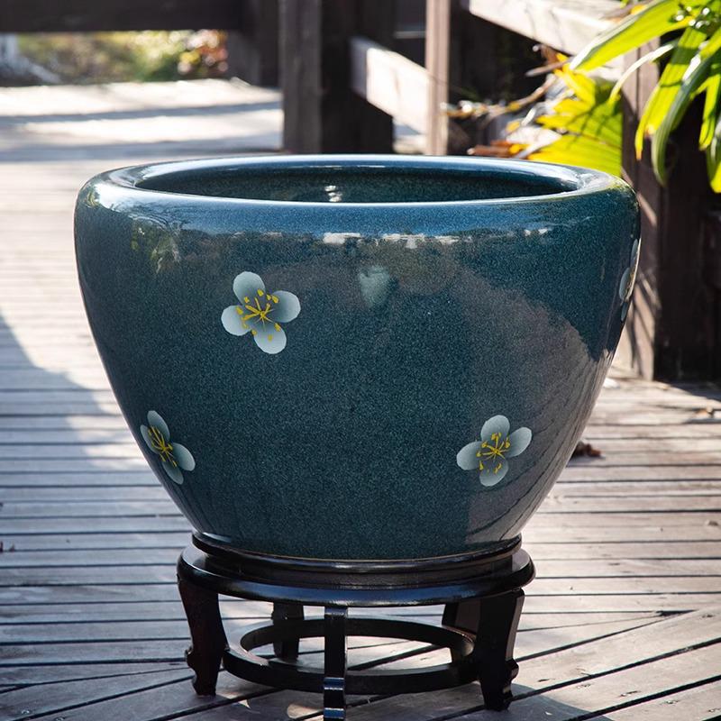Jingdezhen Large Ceramic Goldfish & Water Lily Bowl for Courtyard