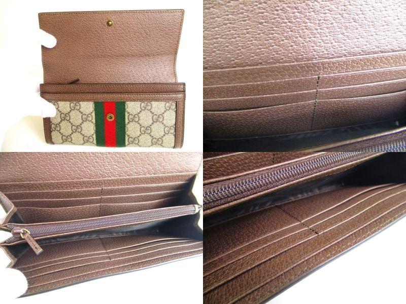 Authentic GUCCI GG DIY Ophidia Brown Leather Web Strip Continental Wallet #a106 Refurbished