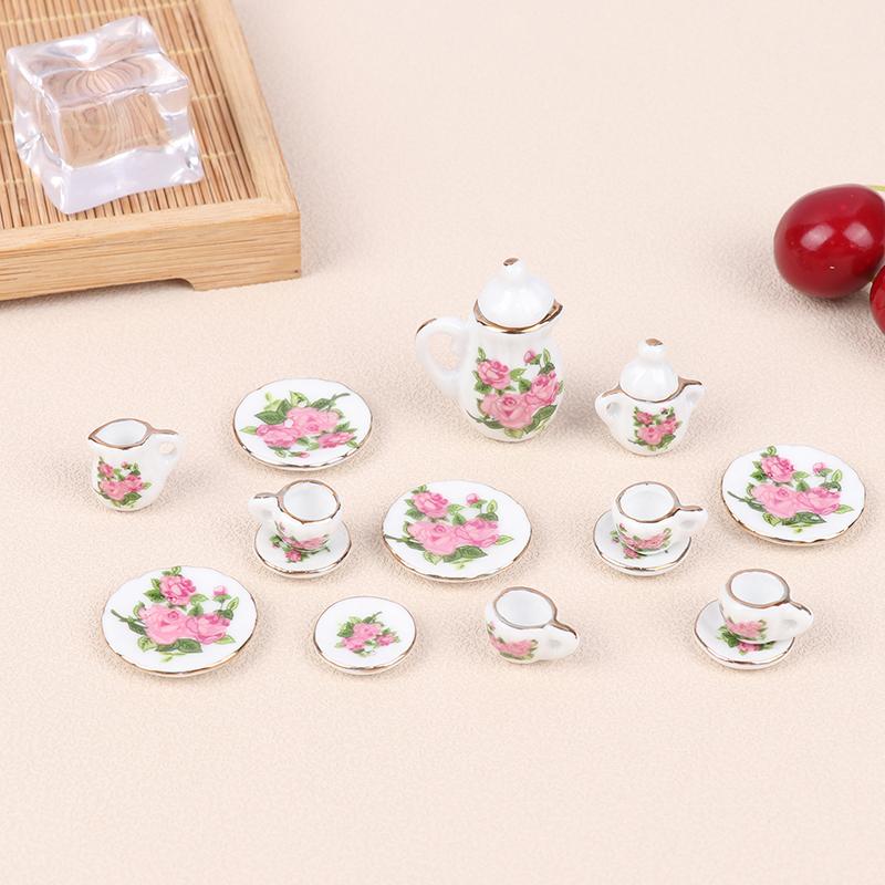 1Set 1:12 Dollhouse Miniature Porcelain Ceramic Tea Cup Set Tableware Kitchen Dollhouse Teapot Diy Toys