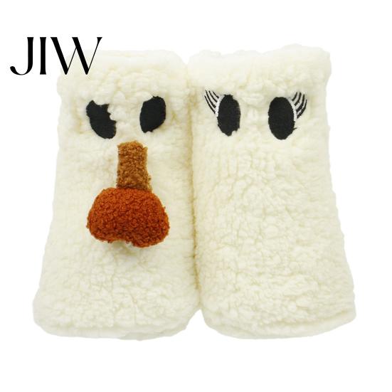 Decorative Wine Bottle Holder Halloween Ghost Fleece Bag, Cute Plush Themed Sleeve Cover for Dinner Table, Party Decoration Soft Cotton Velvet