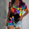 Женская футболка с принтом бабочек, короткий рукав, обычные топы с V-образным вырезом, повседневные, выходные, лето
