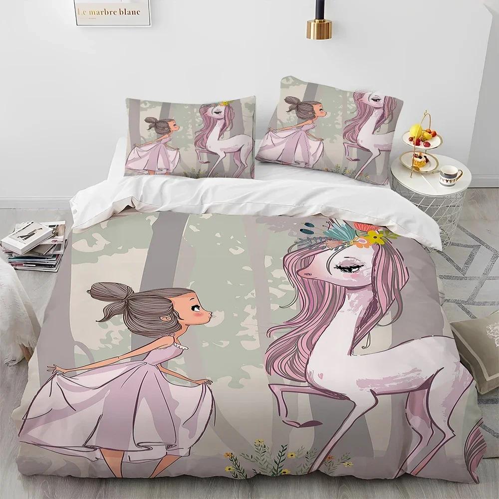 Cartoon Cute Ballet Girl Ballerina Comfortable Duvet Quilt Cover Pillowcase Bedding Set Children Bedroom Decoration Home Textile