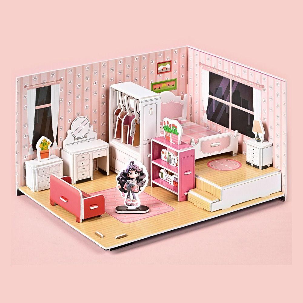 Спальня Ролевые игры Бумажный кукольный домик Гостиная 3D Бумажная головоломка Комната Детский сад