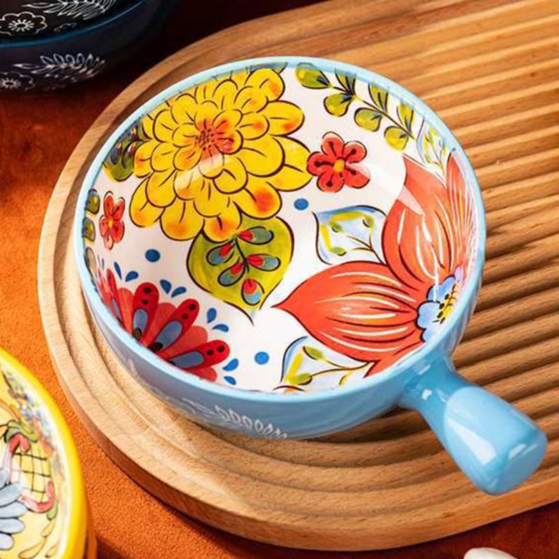 Bohemians Ceramic Handled Soup Bowl Serving Bowl Suitable for Oven and Microwave Safe Use Easy Cleaning Dishwasher Safe