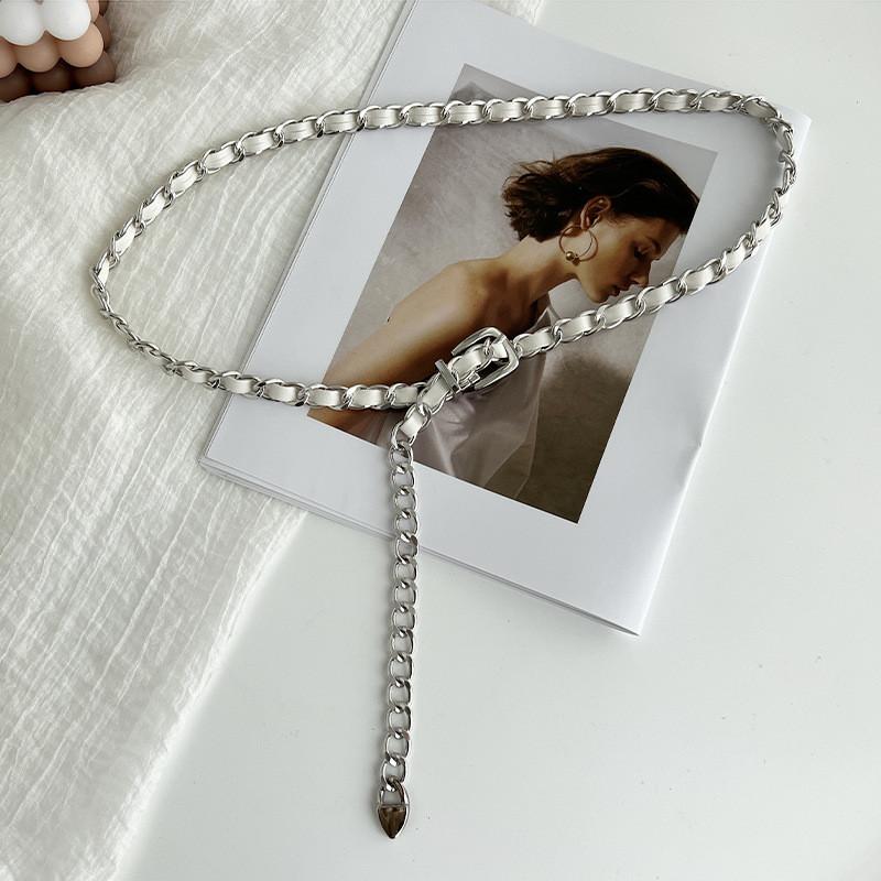 Премиальная серебристо-черная плетеная металлическая поясная цепочка модный женский аксессуар