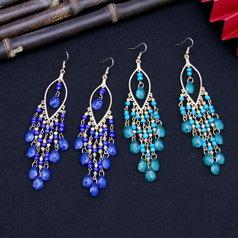 Bohemian Long Earrings Women'S Style Fashion Exaggerated Water Drop Fringed Earrings Temperament Ear Jewelry