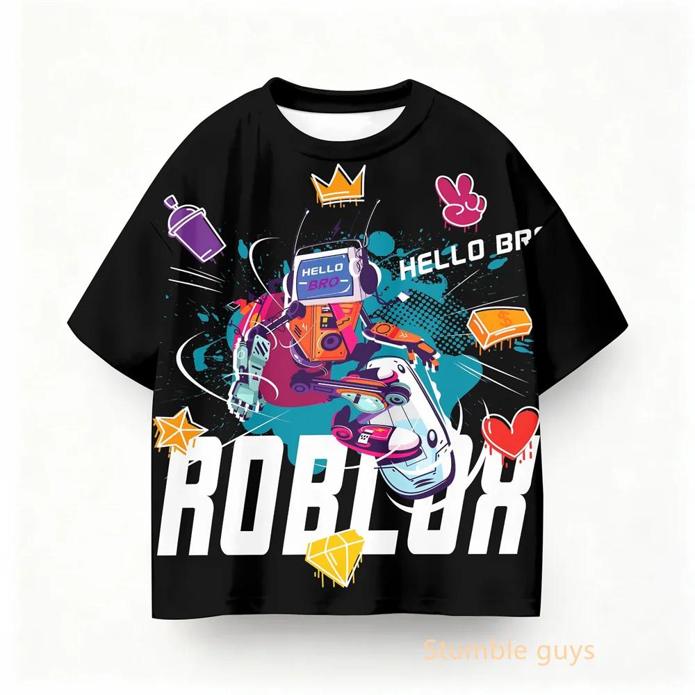 Одежда для мальчиков и девочек Дети Roblox Летняя Повседневная Футболка Аниме Игра