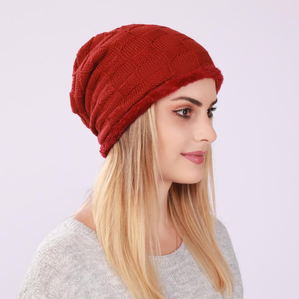Fashion Plaid Skullies Beanies For Women Men Knitted Beanies Autumn Winter Hat Warm Fleece Skullcap Male Windproof Hedging Caps
