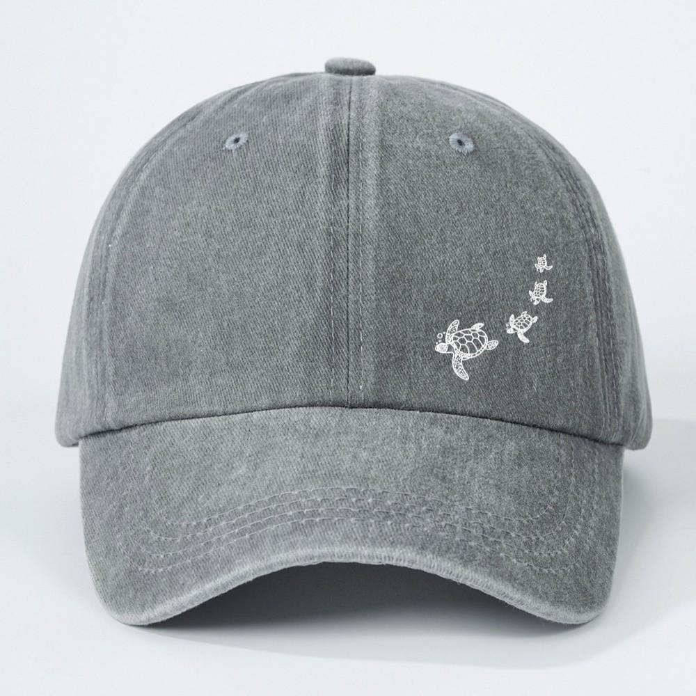 Minimalist Style Turtle Print Baseball Cap Soft Cotton Trucker Hat Washed Baseball Cap For Adults