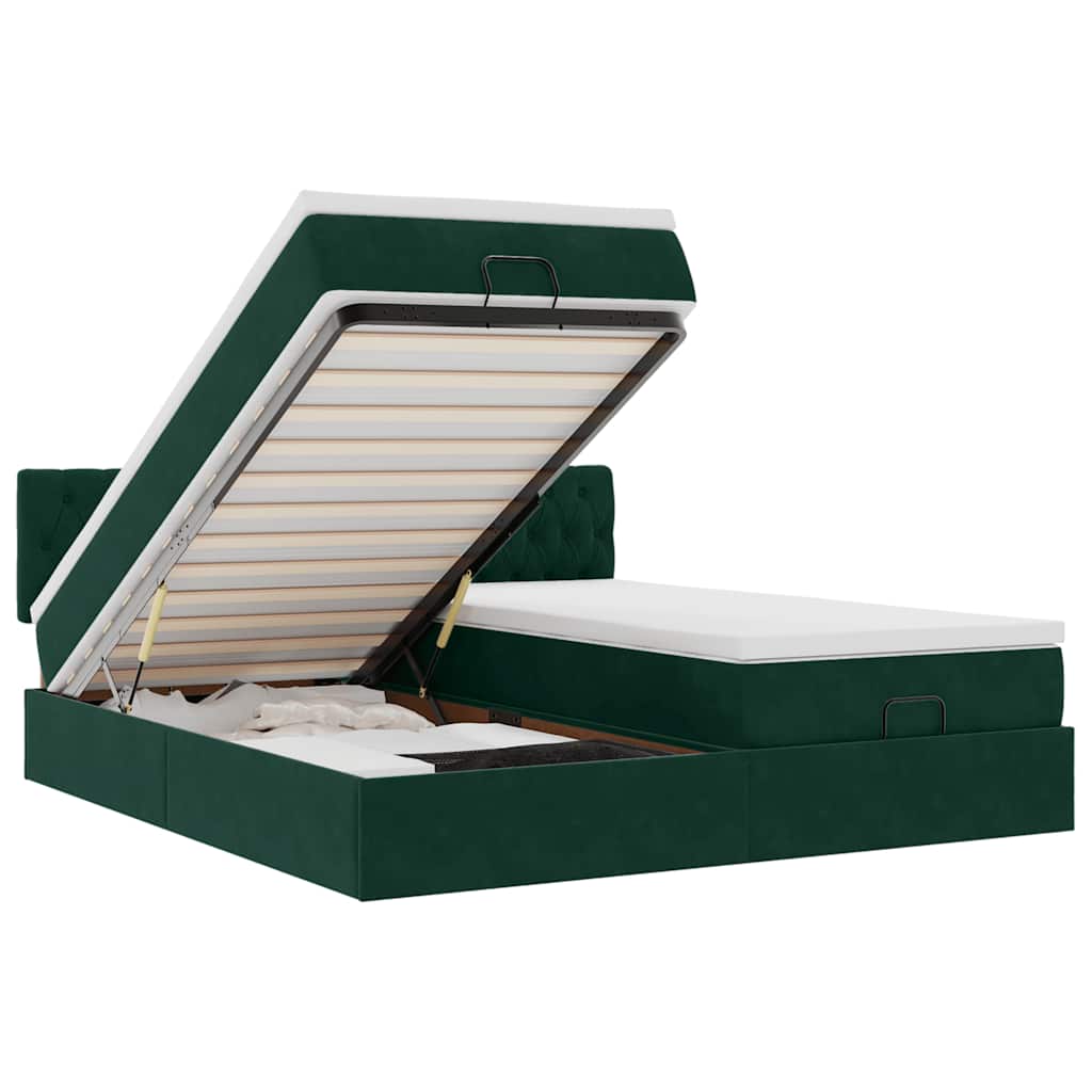 Ottoman Bed with Mattress Dark Green 160x200 cm Velvet
